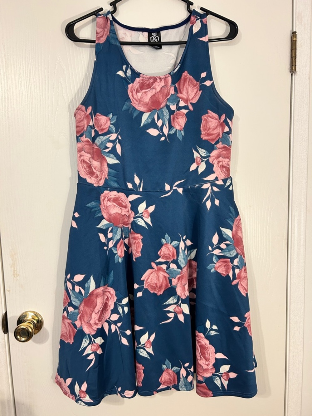 Agnes & Dora Teal Dress with Pink Rose Print